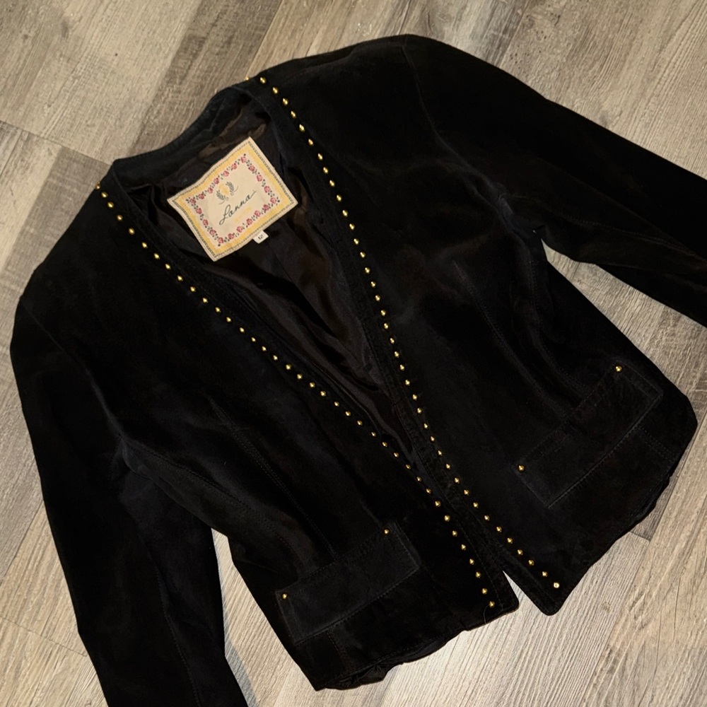 Lanna New York for Saks 5th Ave Suede Black Studded Women's Jacket Size 12